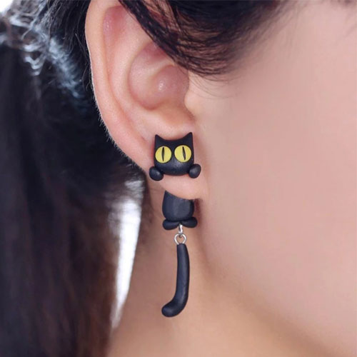 3D Polymer Clay Animal Earrings | Kitty Cat
